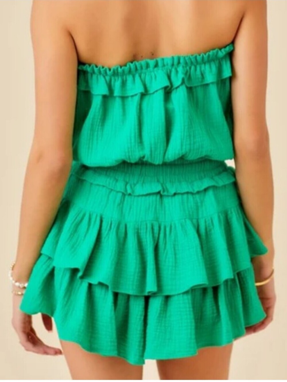 Strapless Green Ruffle Romper - Picture 3 of 7